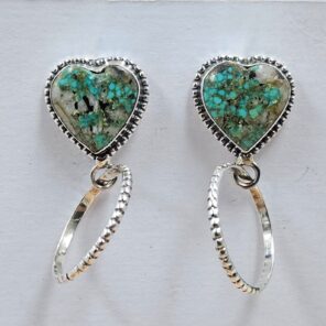 Black Jack Turquoise 1.25" 925 Sterling Silver Hoop Earrings (REXT62-335)