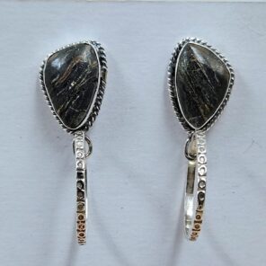 Black Jack Turquoise 1.25" 925 Sterling Silver Hoop Earrings (REXT62-331)