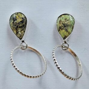 Black Jack Turquoise 1.25" 925 Sterling Silver Hoop Earrings (REXT62-332)