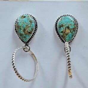Black Jack Turquoise 1.25" 925 Sterling Silver Hoop Earrings (REXT62-336)