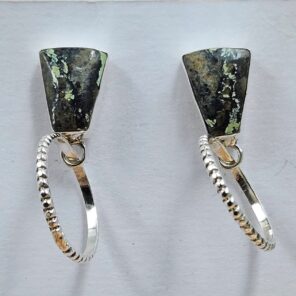 Black Jack Turquoise 1.25" 925 Sterling Silver Hoop Earrings (REXT62-323)