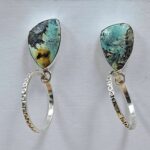 Black Jack Turquoise 1.25" 925 Sterling Silver Hoop Earrings (REXT62-337)