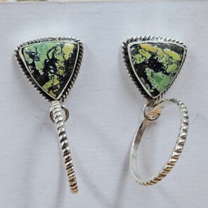 Black Jack Turquoise 1.25" 925 Sterling Silver Hoop Earrings (REXT62-330)