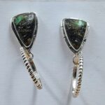 Black Jack Turquoise 1.25" 925 Sterling Silver Hoop Earrings (REXT62-324)