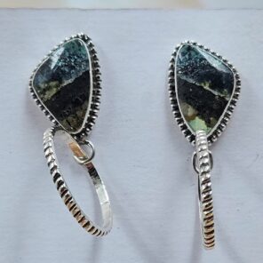 Black Jack Turquoise 1.25" 925 Sterling Silver Hoop Earrings (REXT62-329)