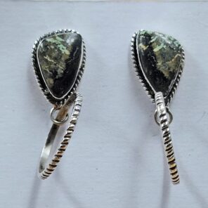 Black Jack Turquoise 1.25" 925 Sterling Silver Hoop Earrings (REXT62-328)