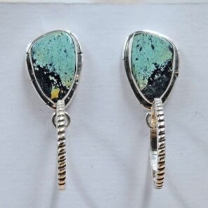 Black Jack Turquoise 1.25" 925 Sterling Silver Hoop Earrings (REXT62-326)