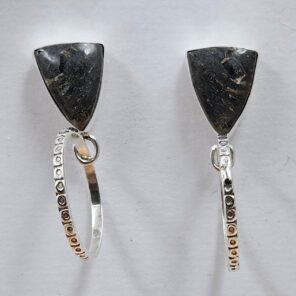 Black Jack Turquoise 1.25" 925 Sterling Silver Hoop Earrings (REXT62-327)