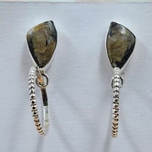 Black Jack Turquoise 1.25" 925 Sterling Silver Hoop Earrings (REXT62-333)