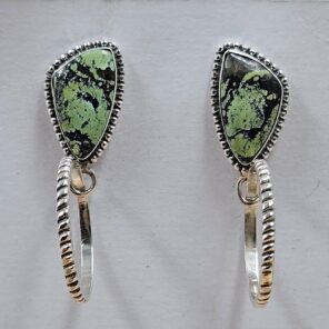 Black Jack Turquoise 1.25" 925 Sterling Silver Hoop Earrings (REXT62-339)