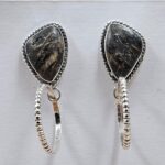 Black Jack Turquoise 1.25" 925 Sterling Silver Hoop Earrings (REXT62-334)