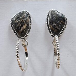 Black Jack Turquoise 1.25" 925 Sterling Silver Hoop Earrings (REXT62-334)