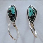 Black Jack Turquoise 1.25" 925 Sterling Silver Hoop Earrings (REXT62-338)