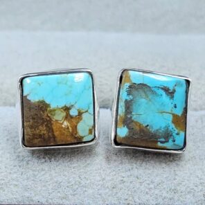 Mine 8 Turquoise 0.5" 925 Sterling Silver Stud Earrings (REXT62-309)