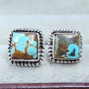 Mine 8 Turquoise 0.5" 925 Sterling Silver Stud Earrings (REXT62-320)