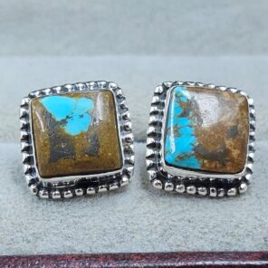 Mine 8 Turquoise 0.6" 925 Sterling Silver Stud Earrings (REXT62-319)