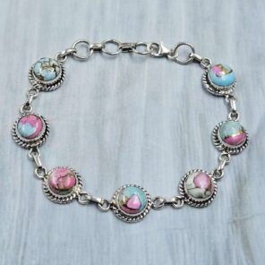 Cotton Candy Turquoise 925 Sterling Silver Bracelet (REXT40-319)
