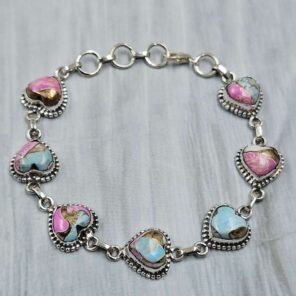 Cotton Candy Turquoise 925 Sterling Silver Bracelet (REXT40-323)