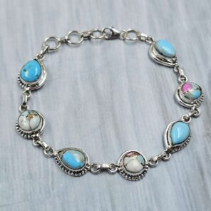Cotton Candy Turquoise 925 Sterling Silver Bracelet (REXT40-320)