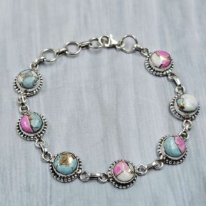 Cotton Candy Turquoise 925 Sterling Silver Bracelet (REXT40-324)