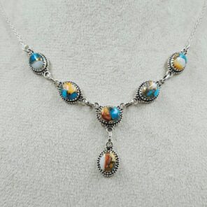 Spiny Oyster Turquoise 925 Sterling Silver Necklace (REXT131-58)