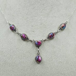 Pink Dahlia Turquoise 925 Sterling Silver Necklace (REXT131-59)