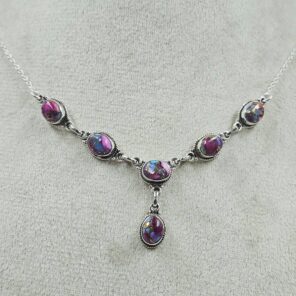 Pink Dahlia Turquoise 925 Sterling Silver Necklace (REXT131-53)