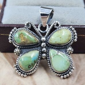 Sonoran Gold Turquoise Butterfly 925 Sterling Silver Pendant (REXT166-107)