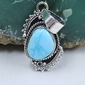 White Water Turquoise 1″ 925 Sterling Silver Pendant (REXT21-258)