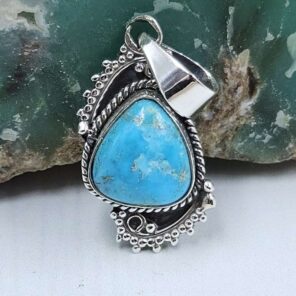 White Water Turquoise 1″ 925 Sterling Silver Pendant (REXT21-259)
