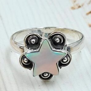 Aurora Opal Star Size US 9 925 Sterling Silver Ring (REXT79-214)