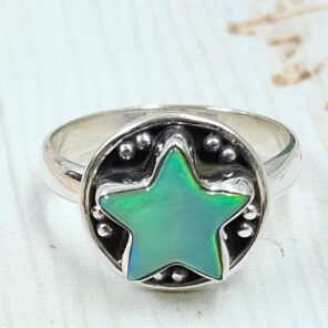 Aurora Opal Star Size US 7 925 Sterling Silver Ring (REXT79-216)