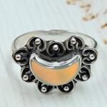 Aurora Opal Crescent Moon Size US 8 925 Sterling Silver Ring (REXT79-219)