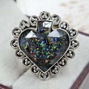 Aurora Opal Spade Size US 9 925 Sterling Silver Ring (REXT15-74)