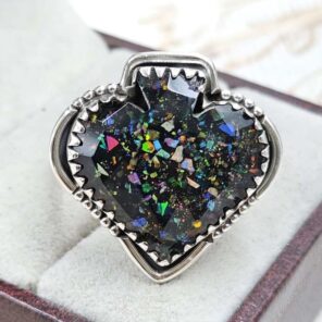 Aurora Opal Spade Size US 10 925 Sterling Silver Ring (REXT15-79)