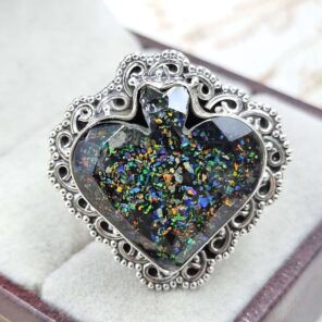 Aurora Opal Spade Size US 10 925 Sterling Silver Ring (REXT15-80)