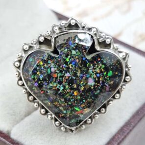 Aurora Opal Spade Size US 9 925 Sterling Silver Ring (REXT15-77)