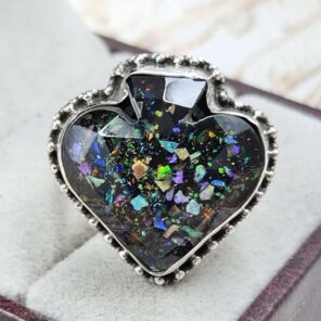 Aurora Opal Spade Size US 7 925 Sterling Silver Ring (REXT15-73)