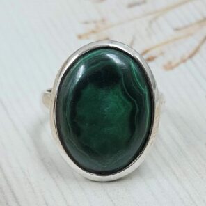 Malachite Size US 9 925 Sterling Silver Ring (REXT167-103)