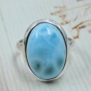 Larimar Size US 9 925 Sterling Silver Ring (REXT167-102)