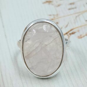 Rose Quartz Size US 10 925 Sterling Silver Ring (REXT167-98)