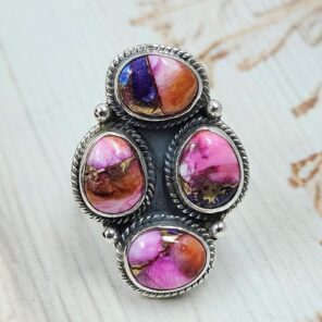 Pink Dahlia Turquoise 925 Sterling Silver Ring (REXT79-211)