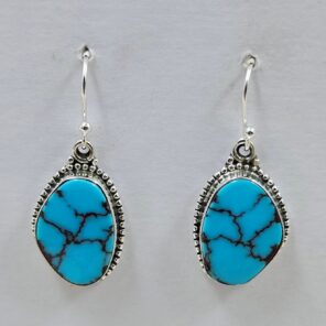 Egyptian Turquoise 1.25" 925 Sterling Silver Earrings (REXT88-84)