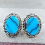 Egyptian Turquoise 0.75" 925 Sterling Silver Stud Earrings (REXT88-157)