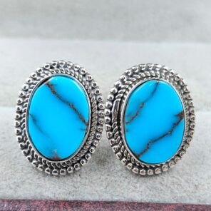 Egyptian Turquoise 0.75" 925 Sterling Silver Stud Earrings (REXT88-157)