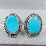 Egyptian Turquoise 0.75" 925 Sterling Silver Stud Earrings (REXT88-158)