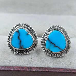 Egyptian Turquoise 0.5" 925 Sterling Silver Stud Earrings (REXT88-161)