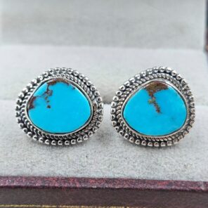 Egyptian Turquoise 0.5" 925 Sterling Silver Stud Earrings (REXT88-162)