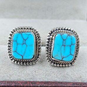 Egyptian Turquoise 0.5" 925 Sterling Silver Stud Earrings (REXT88-165)