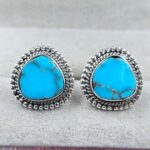 Egyptian Turquoise 0.5" 925 Sterling Silver Stud Earrings (REXT88-167)
